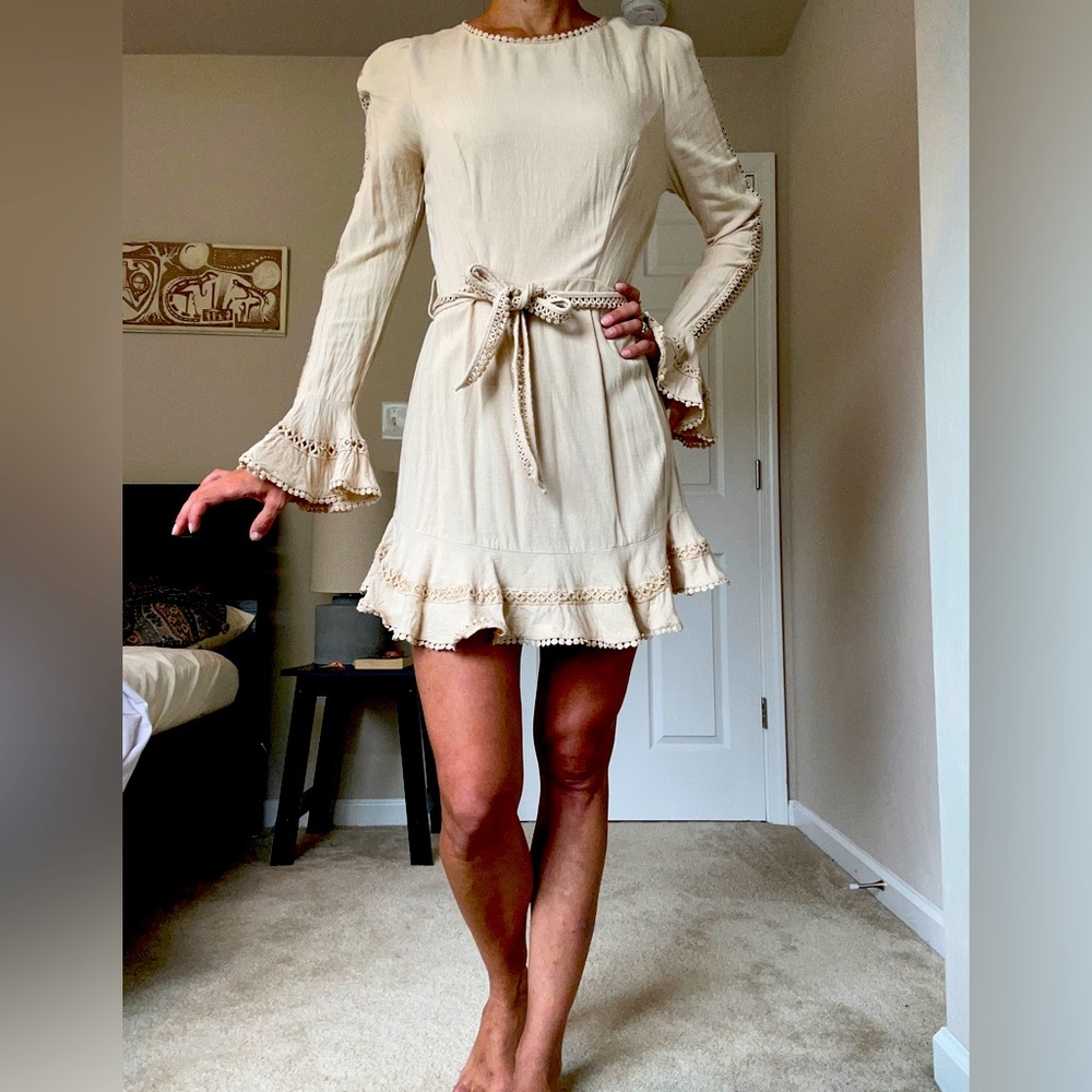 BOHO Bell Sleeve Belted Linen Dress